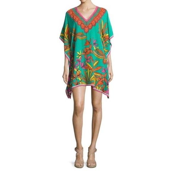 Trina Turk Silk Theodora Caftan Tunic Dress Boho Beach Summer Top Size M/L - Picture 1 of 6